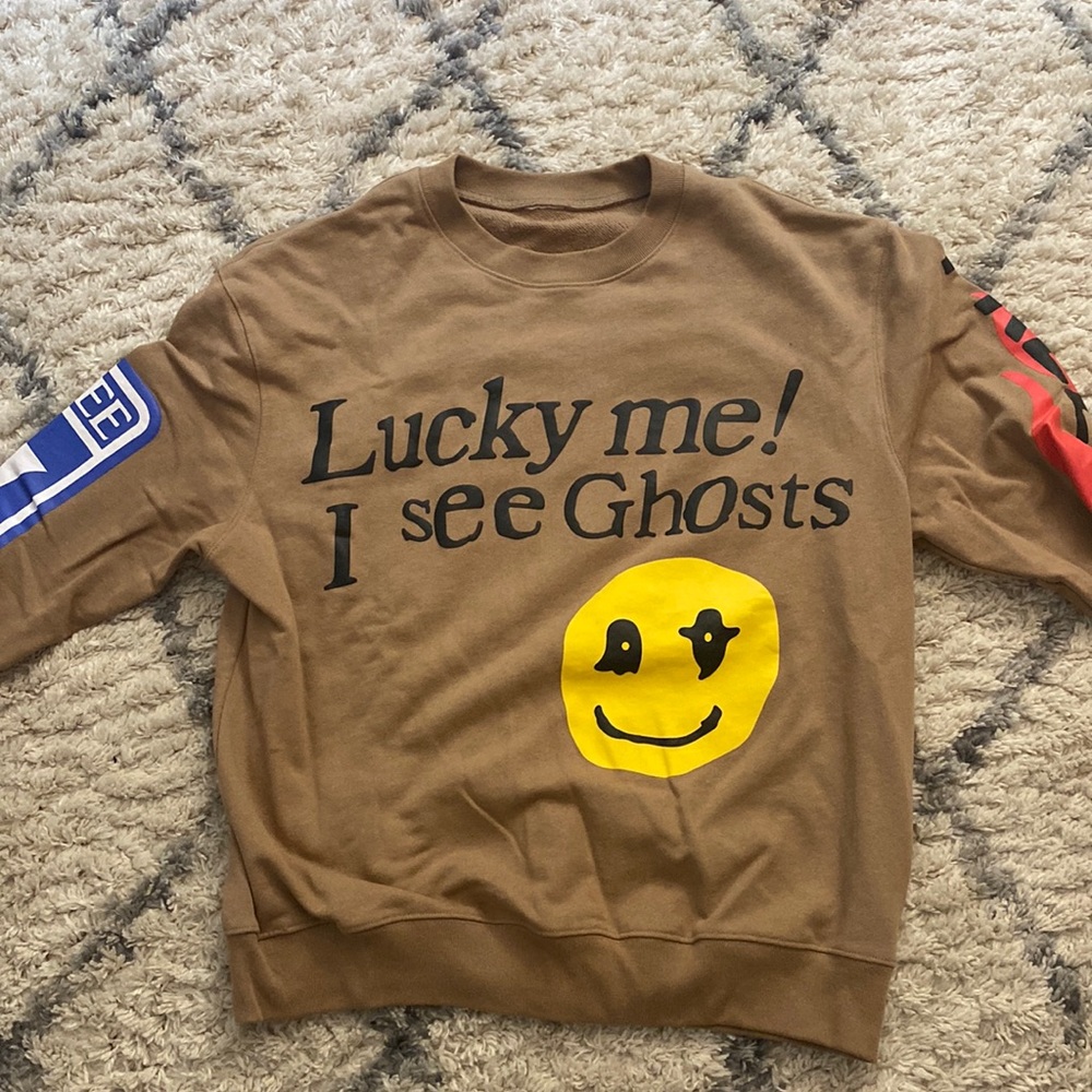 Lucky Me I See Ghosts Tan Crewneck